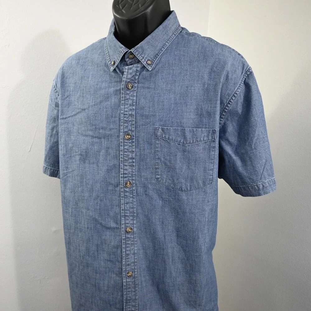 Banana Republic Button Up Mens‎ XXL Slim Fit Blue Chambray Short Sleeve Shirt